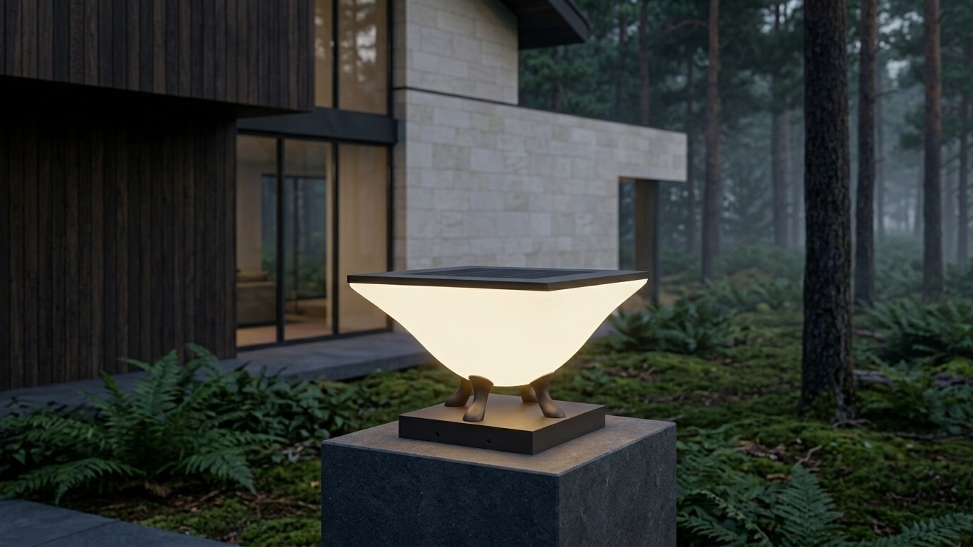 AERUNE post light on a garden entrance pillar in an application visualization